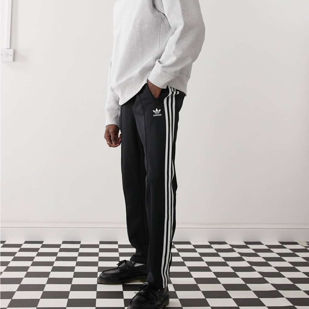 Adidas Men's Black Joggers with White Stripes